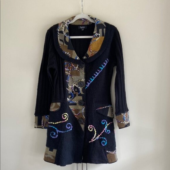 Papillon Wool Blend Mixed Media Cardigan - Picture 1 of 10